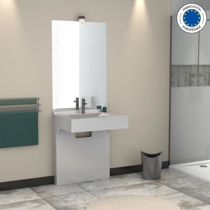 Meuble EPURE 70 cm avec plan vasque et miroir - blanc brillant