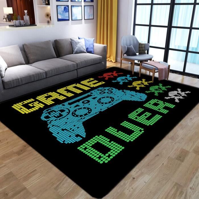 NVY-2673 Tapis de jeu pour enfants, contrôleur de jeu animé, tapis de sol, motif Super Mario, impression 3D, pour salon