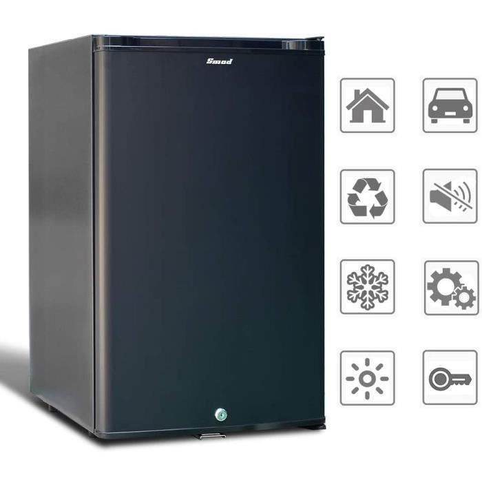 SMAD Réfrigérateur Compact 12V 220V Mini Frigo à Absorption avec Serrure à Verrou 0dB Sans Bruit Petit Frigo pour Voiture RV Camping