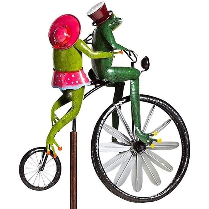 Sculptures De Vent De Bicyclette Vintage en Métal Spinner, Grenouille Ornement Jardin Cour Art Pelouse, Cour Décor Moulin À Vent Pel