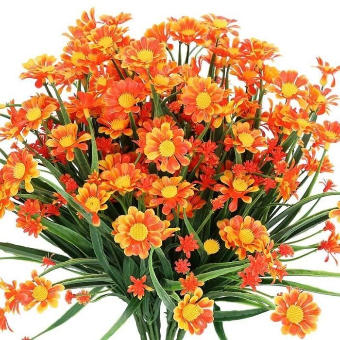 Objets décoratifs,6 bouquets de fleurs de marguerite artificielles pour l'extérieur, pour l'extérieur, pour une - Type Orange red