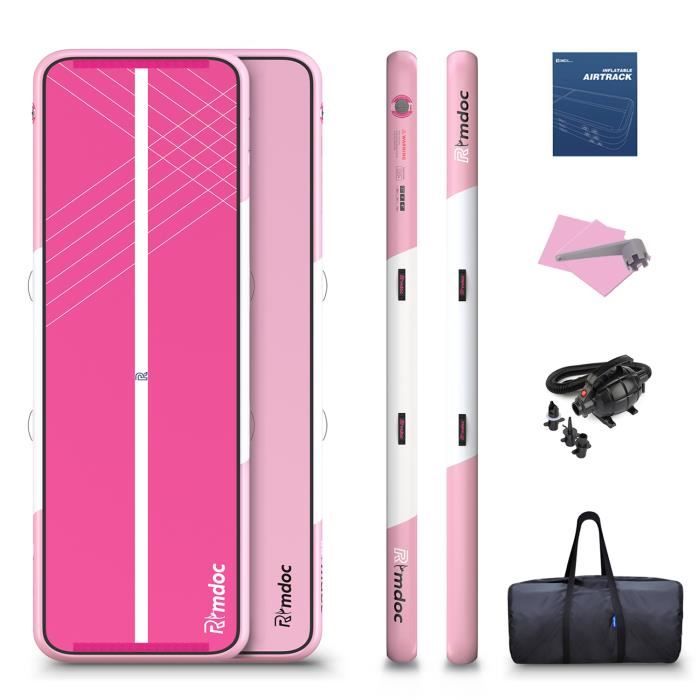 Tapis de Gymnastique Gonflable 6M avec Sac de Transport,Tapis de Fitness Gonflable avec Pompe à Air Électrique Rose