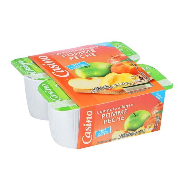 Lot de 4 Compotes allégées de pomme et pêche - 400 g
