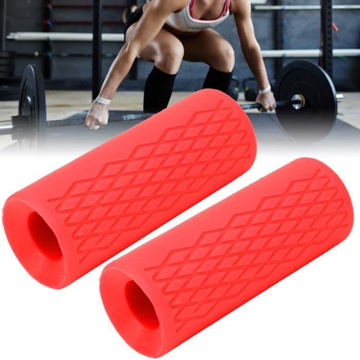 1 paire d'haltères barre d'haltères en silicone grille poignée poignées adaptateur sport équipement de protection (rouge grand)