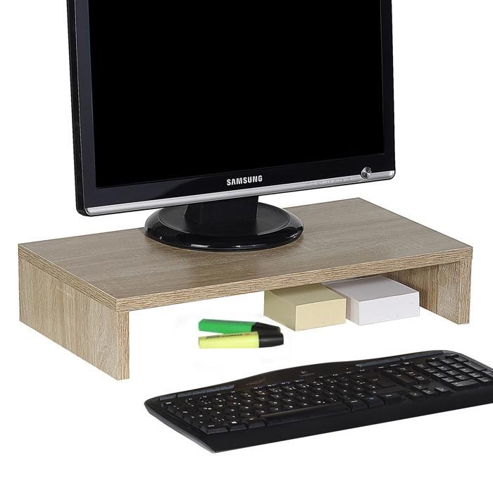 Support d'écran d'ordinateur MONITOR, réhausseur pour moniteur avec tablette de séparation, longueur 50 cm, en mélaminé chêne sonoma