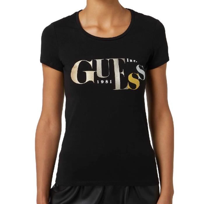 T-shirt Noir Femme Guess Metal Foil