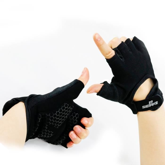 Siepake Gants De Cyclisme Gants De VéLo Demi-Doigt Absorbant Les Chocs Anti-DéRapant Respirant Vtt Dh Pour Hommes - Femmes Noir