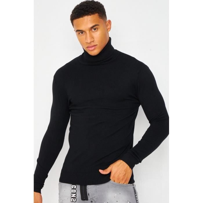 Pull col roulé noir uni