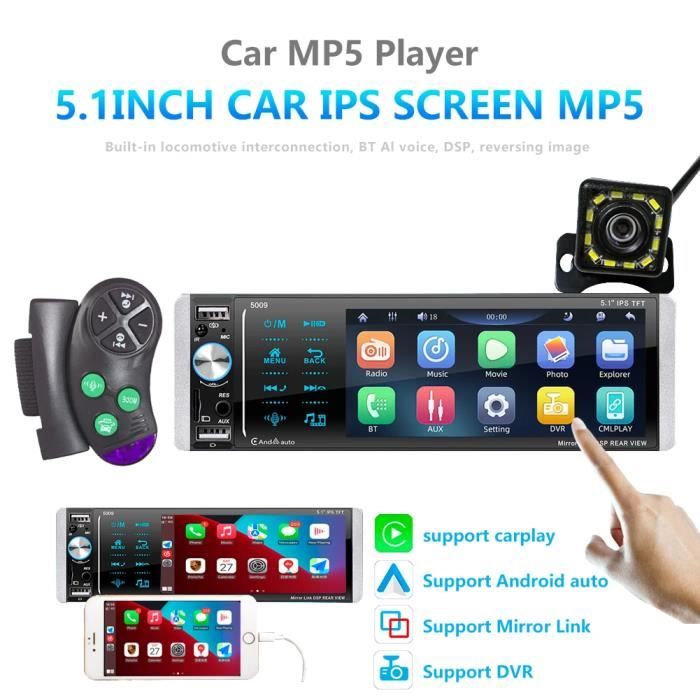 Prumya Autoradio Voiture MP3 MP5 Player 4.1 pouces 1080P Interconnexion de téléphonie mobile avec caméra de recul Télécommande