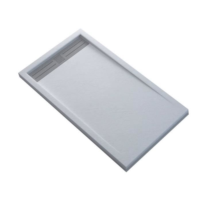 Receveur de Douche Extra Plat Rectangulaire avec Caniveau - Solid Surface Blanc - SlimLine Dimension - 100 x 80.