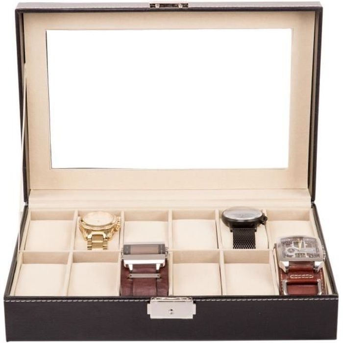 TRESKO Boîte à montres Écrin à montres Coffret à montres Présentoir à montres, pour le voyage, cuir synthétique, 12 montres