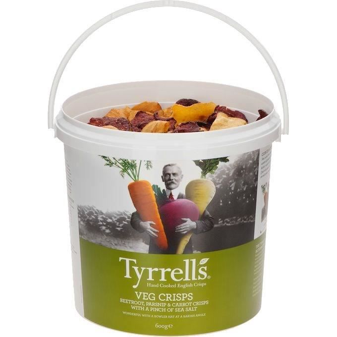 TYRRELL'S Chips de légumes Lisses Seau de Betterave, carotte, panais légèrement salées au sel de mer - 600 g