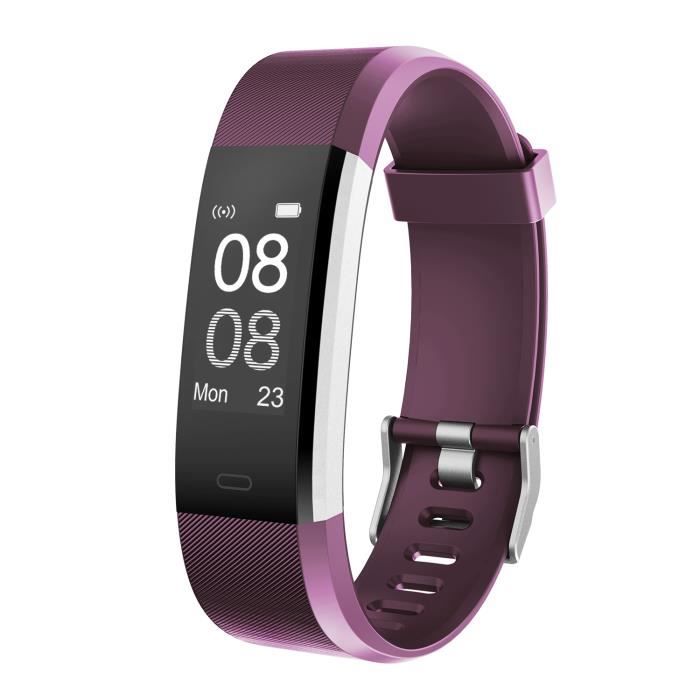 YAMAY Montre Connectée Femmes Homme Bracelet Connecté Cardiofréquencemètre Etanche IP67 Fitness Tracker Violet pour Android iOS