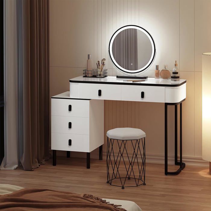 WOLTU Coiffeuse avec Miroir LED Luminosité Réglable Table de Maquillage avec Tabouret en Velour 100x40x125cm Blanc+Noir WOLTU Coiffeuse avec Miroir LED Luminosité Réglable Table de Maquillage avec Tabouret en Velour 100x40x125cm Blanc+Noir