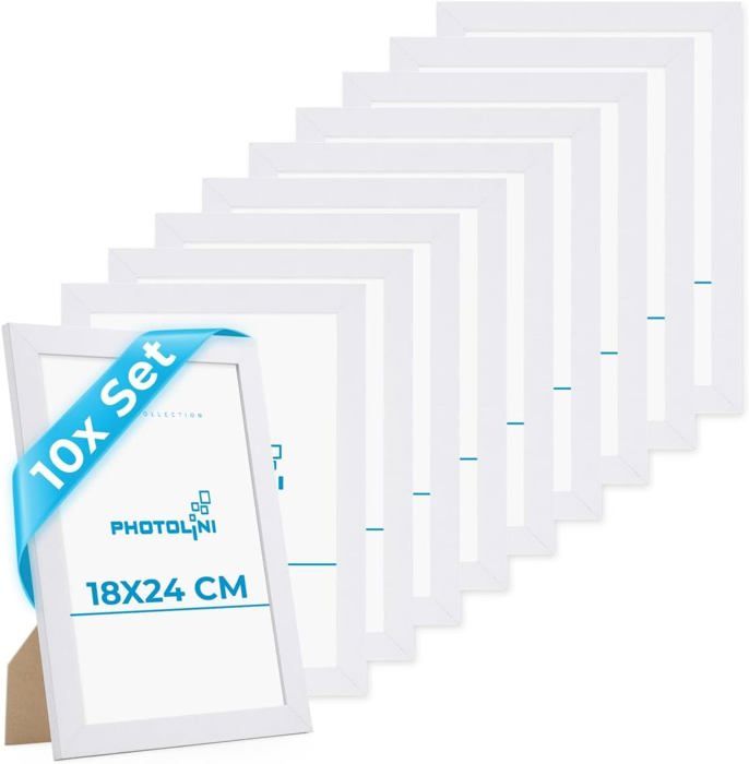 Cadre photo 18 x 24 cm bois MDF blanc, cadre large bord, lot de 10 ...