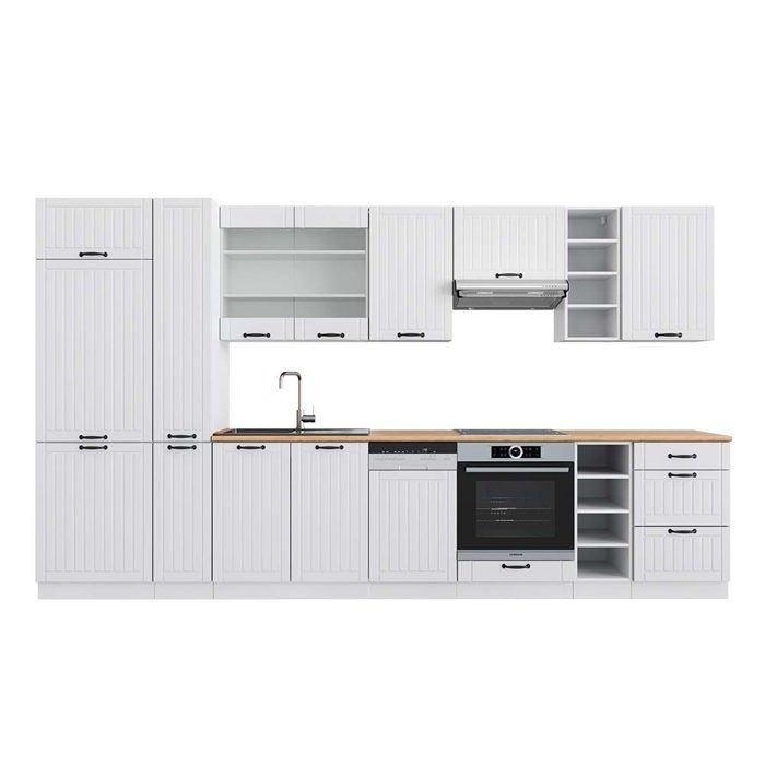 Vicco Cuisine Fame-Line, Bleu Clair-gris/blanc, 300cm Avec Armoire Haute Pt Marbre 93565688