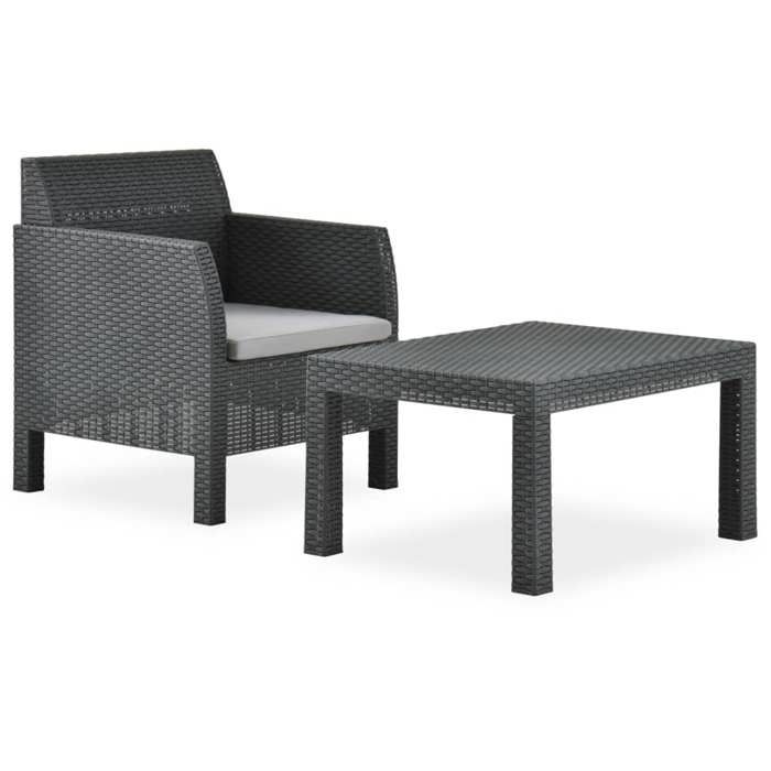 Lemon Salon bas de jardin 2 pcs - avec coussin PP Rotin Anthracite - 58x58x41 cm 315641