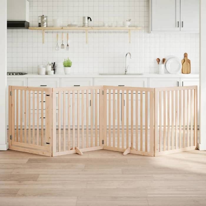 Comparer les prix de vidaXL Barrière pour chiens avec porte 4 panneaux bois de peuplier, barrière pour animaux de compagnie, barrière pour chien 352243