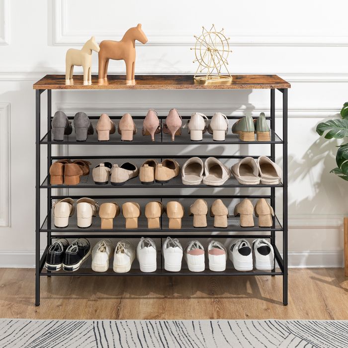 Étagère à Chaussures - HOOBRO - EBF101XJ01 - 5 niveaux - 100 x 30 x 85 cm - Marron rustique et noir