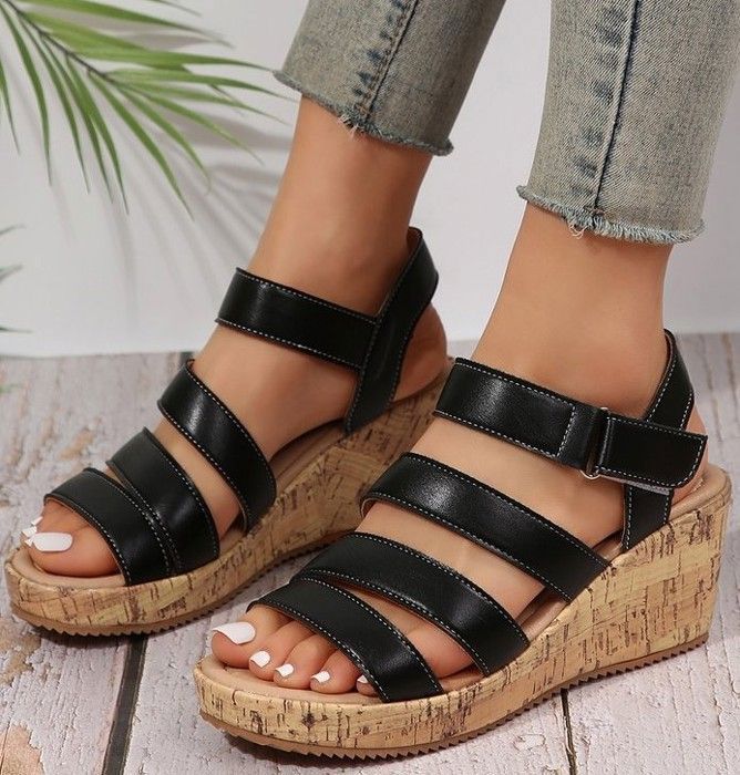 Talon Sandales Sandale CompensÃ©e Noir Sandales Femme A Talon