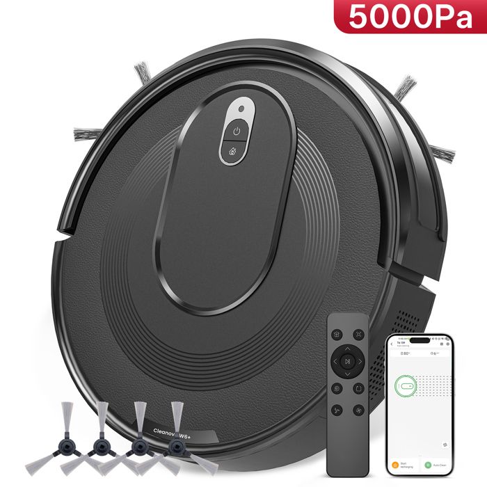 Vactidy Cleanova W6 Plus - 5000 Pa Aspirateur Robot - 120min dAutonomie - Connecté Alexa / APP / IFTTT - Ultra Mince Silencieux