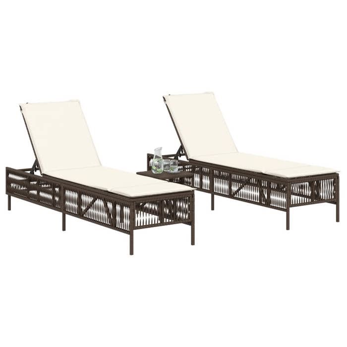 JLL*TOP - Chaises longues lot de 2 - Bain de soleil avec table marron résine tressée LLL1435