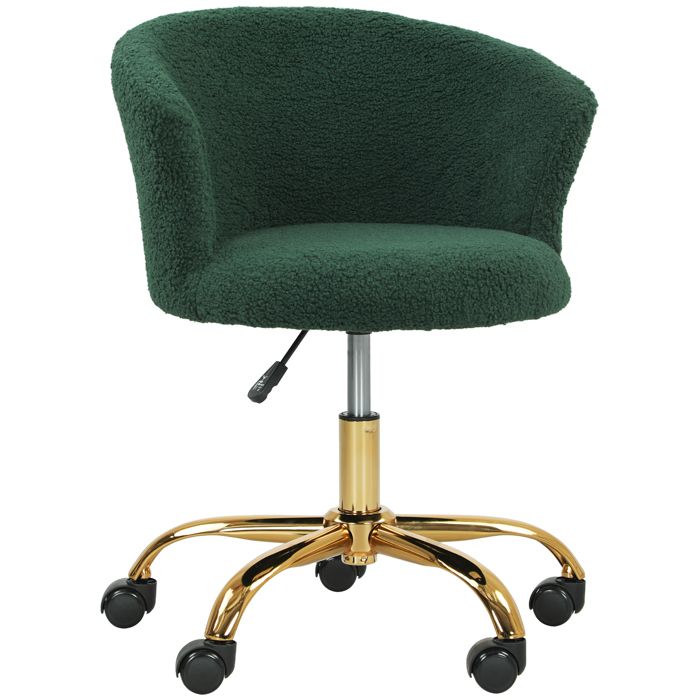 ZZH Chaise de Bureau et Coiffeuse Confortable en Velours Teddy avec Roulettes et Accoudoirs, Mignonne Chaise Tournante Réglable pour Salon, Chambre, Maquillage et Institut, Noir