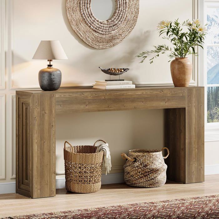Console Tribesigns - Table d'appoint avec Pieds à motif creux rétro - Marron rustique