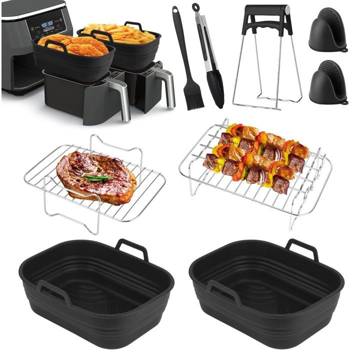 Accessoires Air Fryer Ninja - Ensemble D'accessoires Pour Friteuse à Air Double Zone Pour Ninja AF300EU, AF400EUCP, DZ400EU, Friteuse à Air Double 7,6L-9,5L | Sans BPA, Passe au Lave-Vaisselle