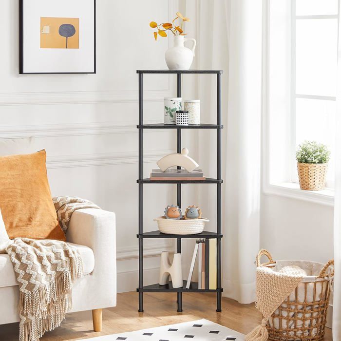 Étagère dangle - HOOBRO -étagère de Rangement avec 5 niveaux - pour Salon Chambre à Coucher BureauNoir