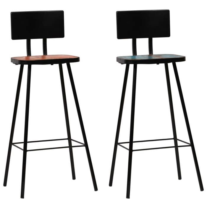 Printemps/été 2025 Tabourets de bar lot de 2 - SOLOMON - bois massif de récupération - 45x36x99 cm LV1920
