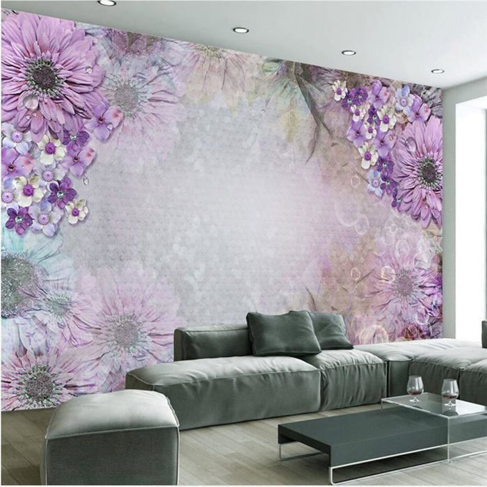 Papier Peint Panoramique Fleur Violette Vintage 3D Maison Salle à Manger Bureau Détude Canapé Chambre Salon TV Mur-350cm×250cm