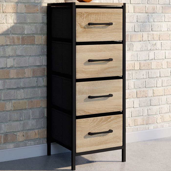 IDMARKET Meuble dappoint 4 tiroirs UTAH 30 cm chiffonnier meuble de rangement design industriel