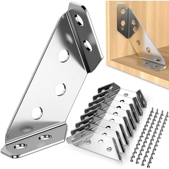 12 Connecteurs Angle Acier Inox Équerre Fixation Étagère Armoire Table Chaise Bureau