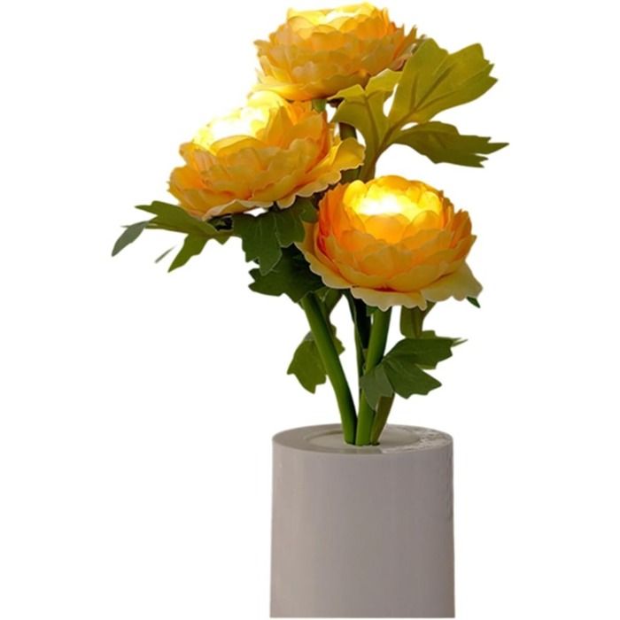 Lampe De Table en Forme De Pivoine Artificielle Élégante À Économie Dénergie Veilleuse Portable pour Le Salon Accent LED-A