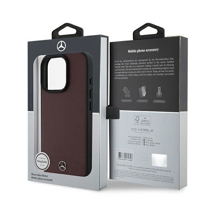 Coque de téléphone - MERCEDES - iPhone 16 Pro Max - Cuir texturé et lisse - Compatible MagSafe - Rouge