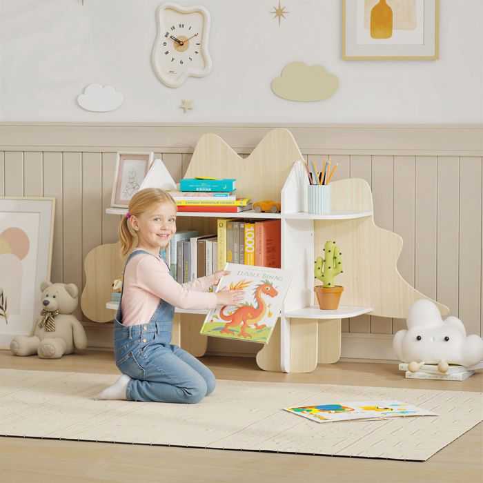 Bibliothèque enfant meuble de rangement pour jouets et livres 6 compartiments 120x28x722cm bois naturel