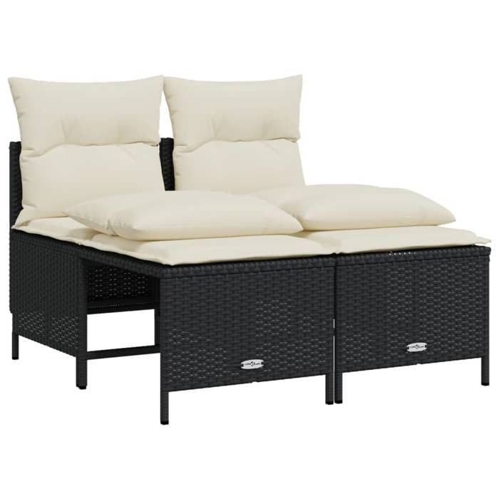 “Winter SaleTOP meuble dextérieur arrière-cour terrasse Noir - Salon de jardin 4 pcs avec coussins noir résine tressée PRO22836