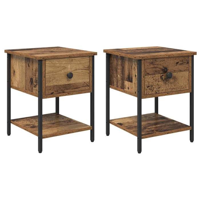 Table de chevet avec tiroir - GKO - Bois ancien - 34x35 5x45 cm - 2 pièces - Avec tiroir - 2 étagères - Durable