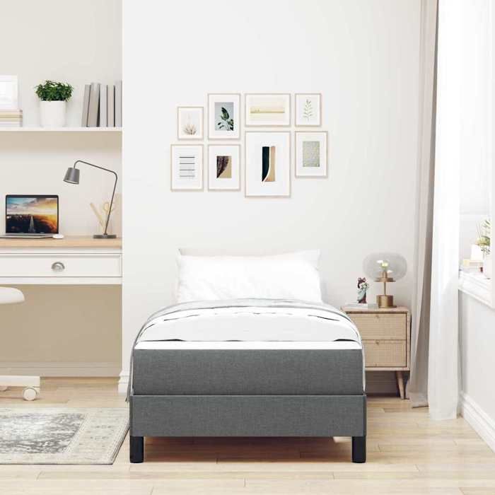 Lit à ressorts avec matelas - UU - Gris foncé - 90x190 cm - Tissu respirant - Bois dingénierie - Cadre à lattes