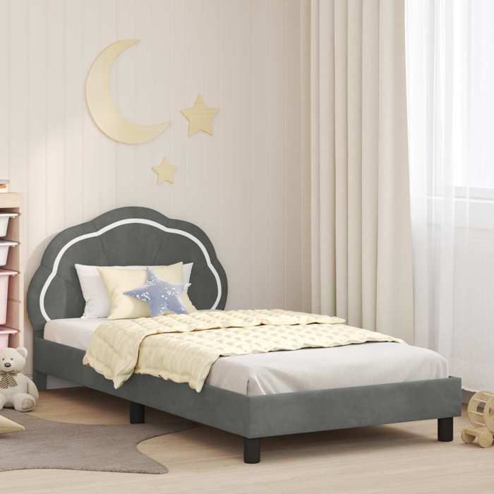 Structure de lit pour enfants - UU - Gris foncé - Velours - 198x1045x85 cm - Lit simple 90x190 cm