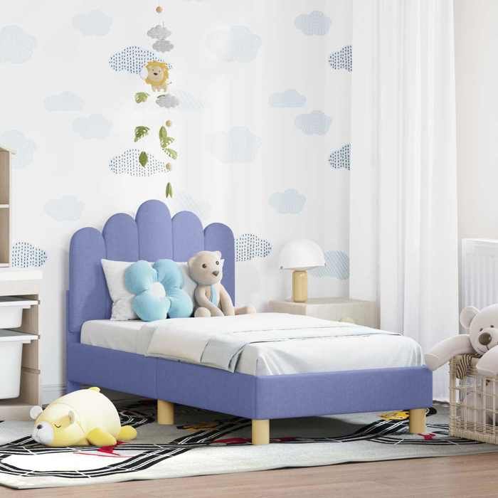 Lit pour tout-petit avec tête de lit - UU - Bleu denim - 148x74x79 cm - Bois dingénierie - Cadre à lattes