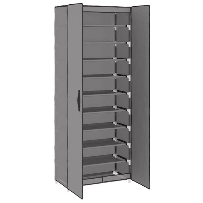 Armoire à chaussures en tissu - WIENS - Gris - 60x30x166 cm - 10 niveaux - Tissu non tissé - Acier - Capacité 30 paires