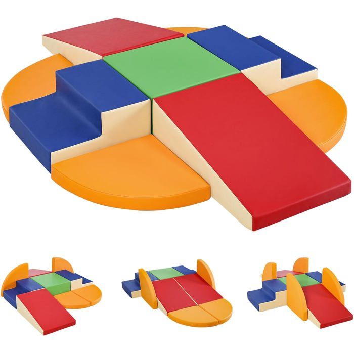 Parcours Motricité Bébé 9 Pièces – Blocs Mousse Cuir PU, Structure D’Escalade Antidérapante, Double Échelle, Jouets Éducatifs Pour Tout-petits