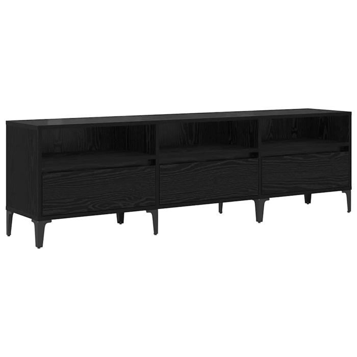 Meuble TV en bois dingénierie - vidaXL - Chêne Noir - 150x30x45 cm - Bois dingénierie et fer - Avec tiroir