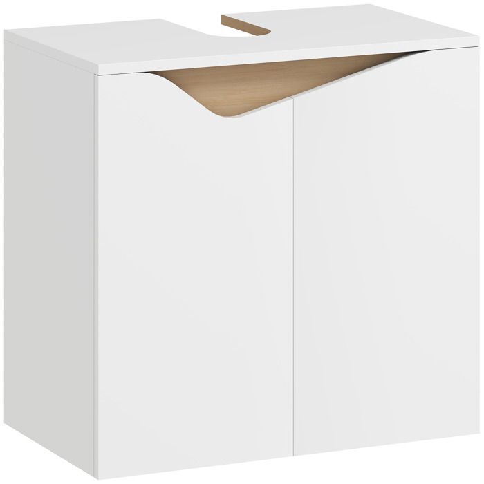 Meuble sous lavabo - HOMCOM - 2 portes à fermeture douce - panneau de particules et MDF - 60 x 35 x 57 9 cm - blanc et bois naturel