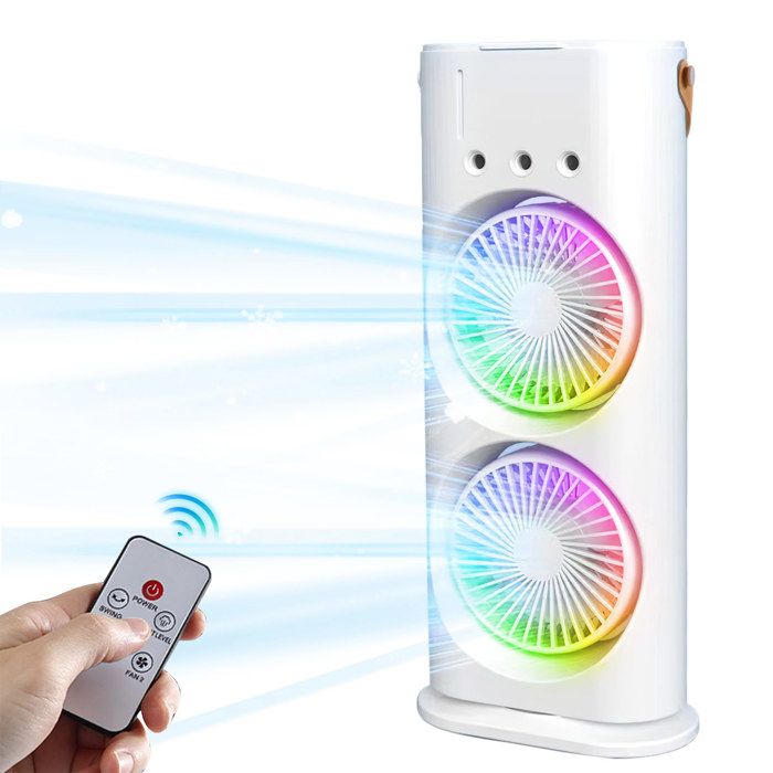 Ventilateur rafraîchisseur dair rechargeable par USB - double moteur 3 vitesses de ventilation réservoir deau de 600 ml - Uverbon