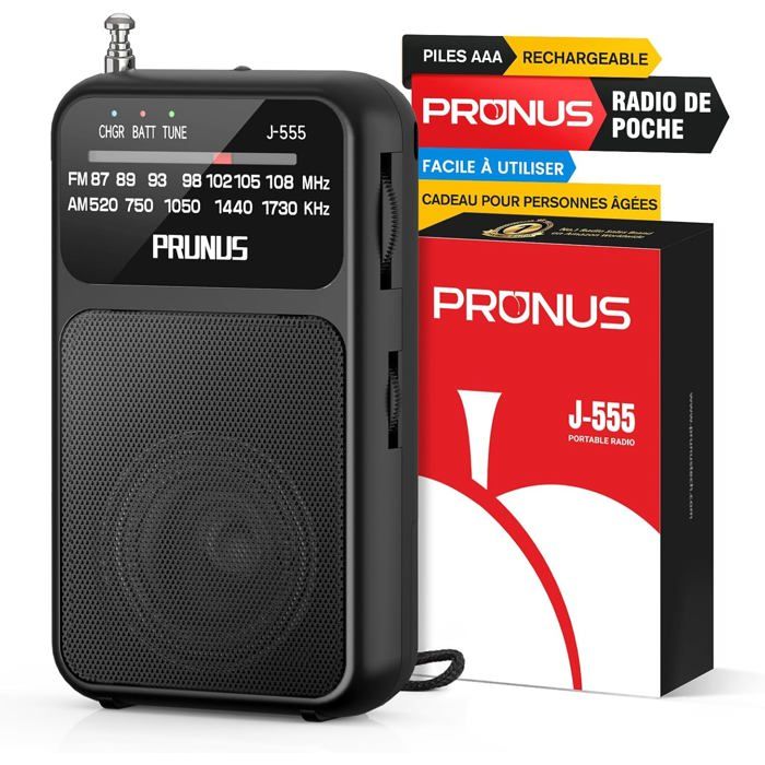 Petite Radio Portable a Piles J-555 Mini Radio FM Portable avec Rechargeable Batterie 800mAh Excelente Recepción [A5]