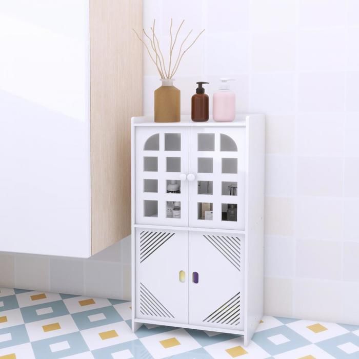 Armoire de salle de bain PIPIPOXER - PVC - Avec 4 Portes - 2 Niveaux - 36x22x75 cm - Blanc