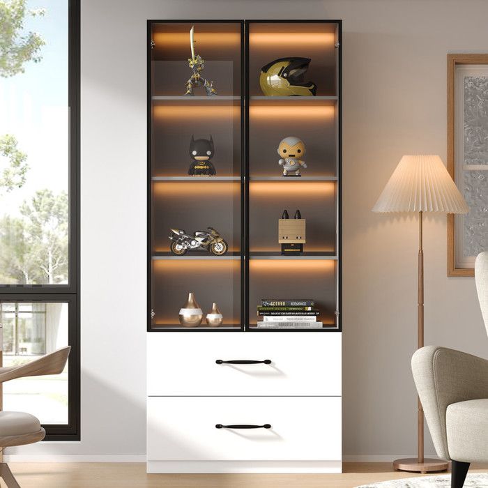 Vitrine LED en verre - 60x40x160 cm - Blanc - Éclairage LED multicolore - Portes en verre trempé - Cadre en aluminium